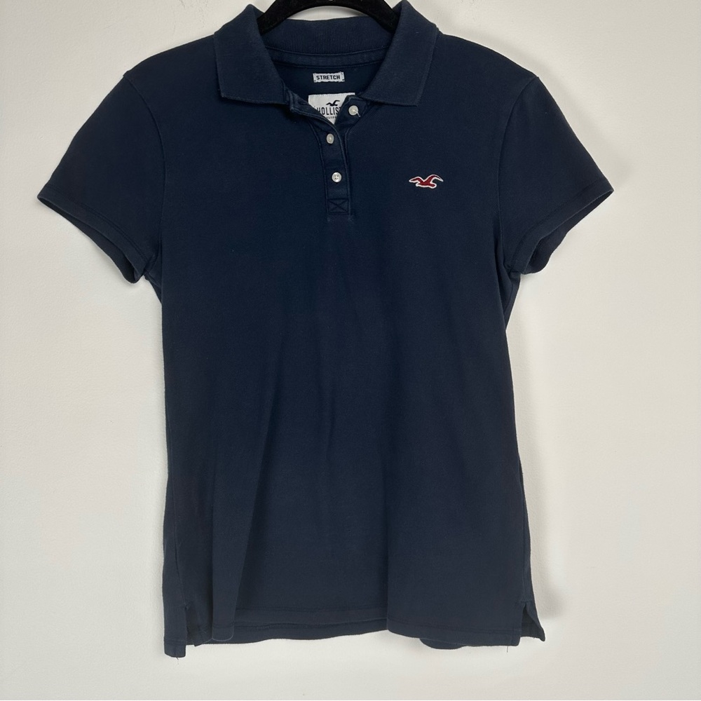 Hollister Women's Polo Top Size Small Navy‎ Blue Y2K Preppy Collegiate Heritage